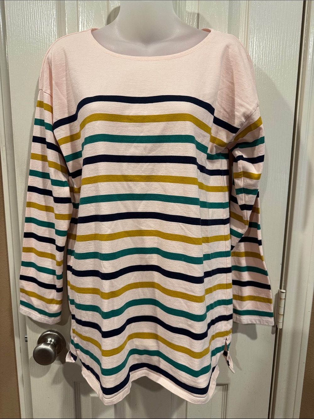 J Crew Striped Longsleeve popover top. Sz Medium